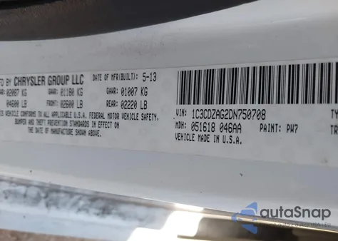 2013 Dodge Avenger Se V6 z USA, uszkodzony, nr VIN 1C3CDZAG2DN750708